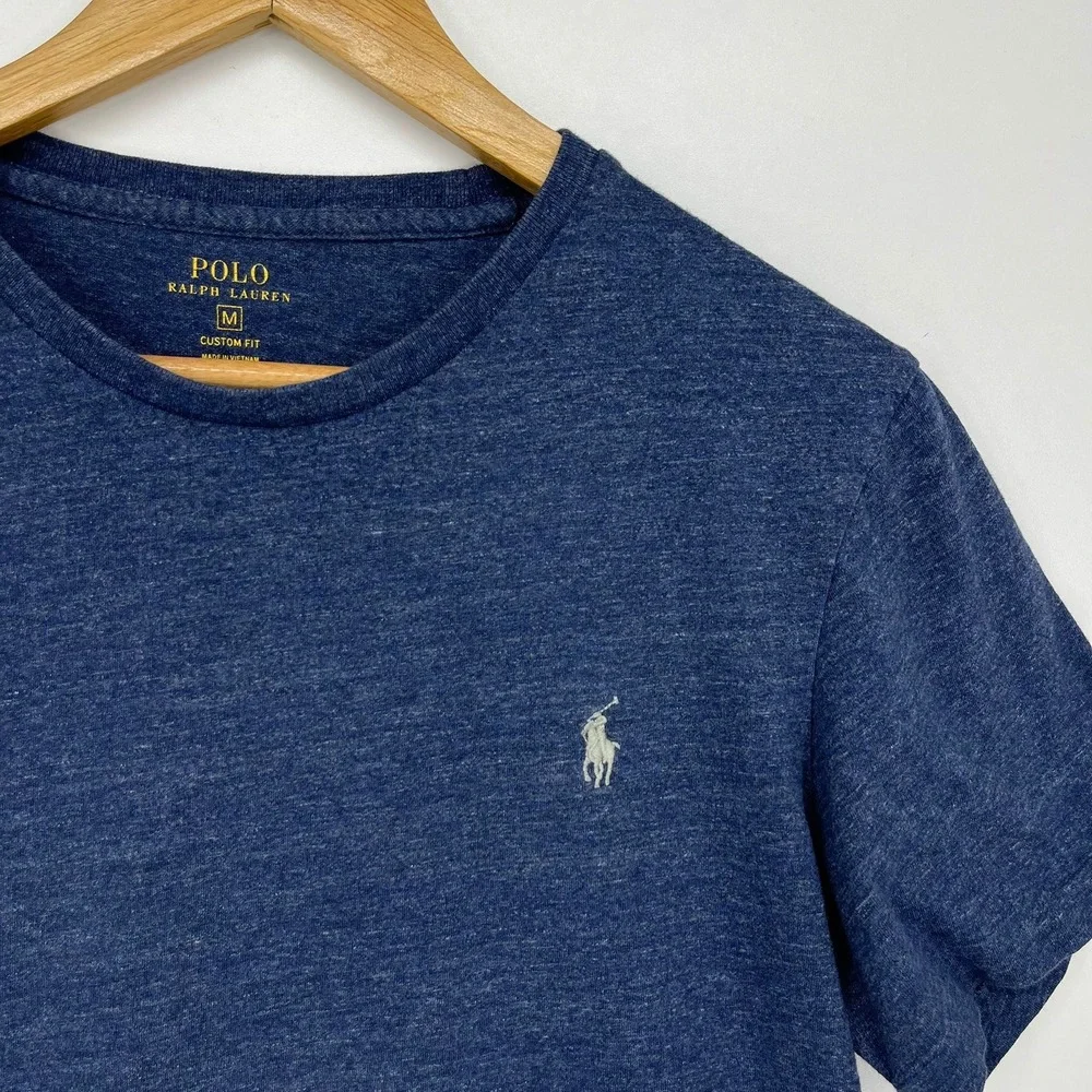 Polo Ralph Lauren Mens Custom Fit T-Shirt Heathered Navy Blue Cotton Size M Slim